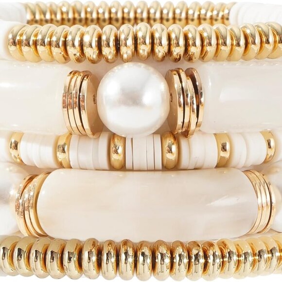 Simple Beaded Gold Bangles Bracelet Chunky Bamboo Tube Curved Stacking Clear Acr - Picture 1 of 8